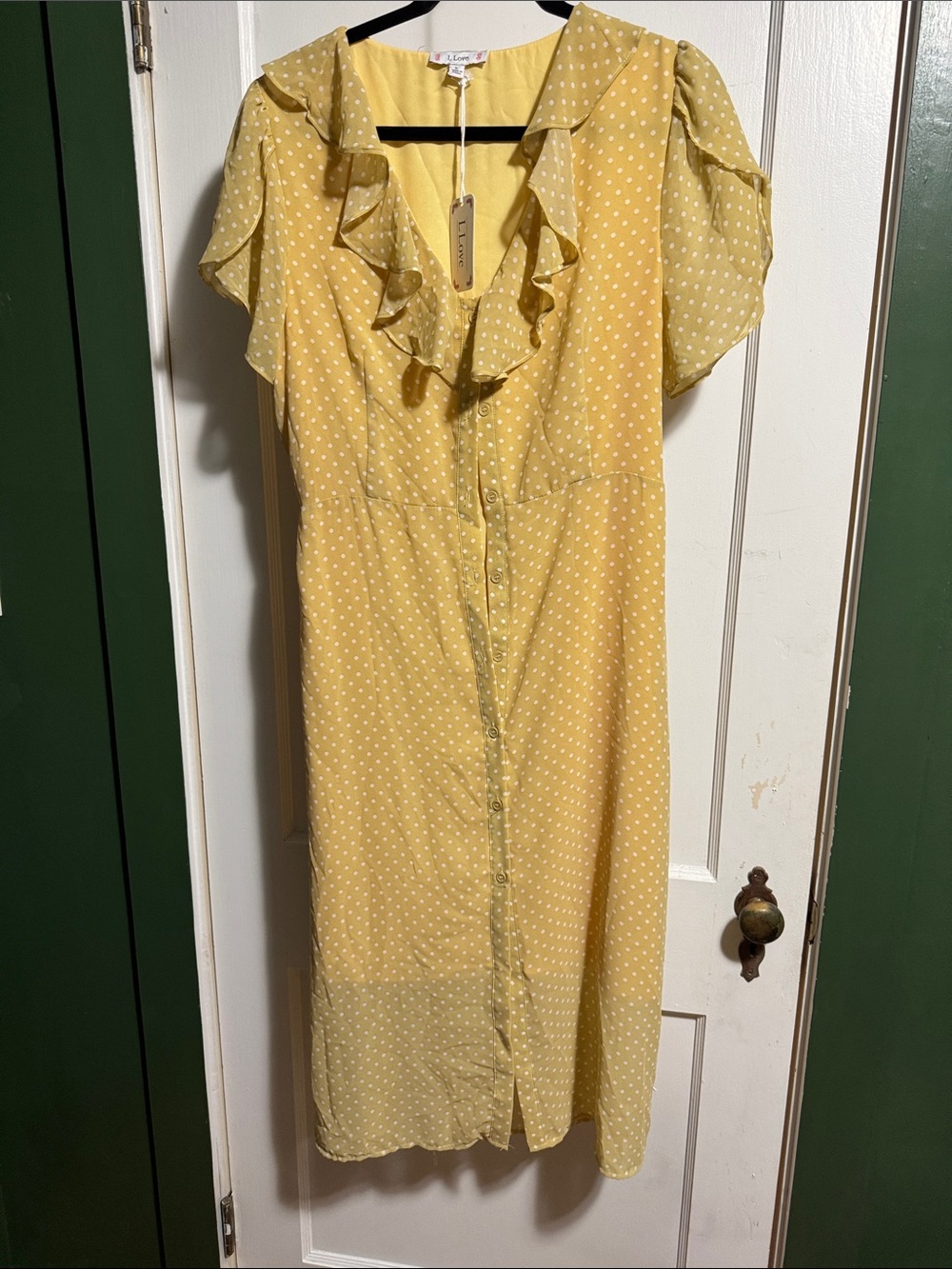 Sunny Yellow Polka Dot Ruffle Button-Front Dress